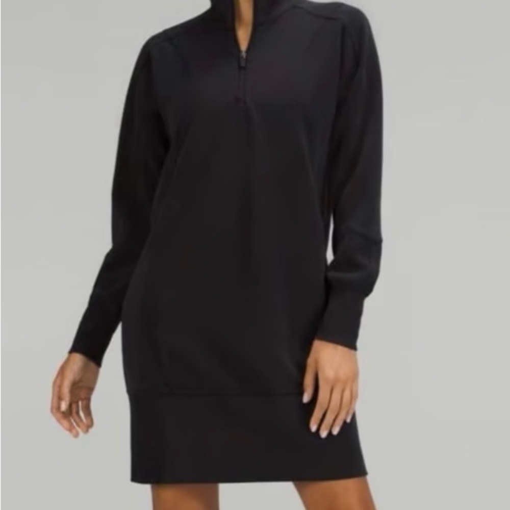 Lululemon Softstreme Long-Sleeve Half-Zip Dress in black, size 10
